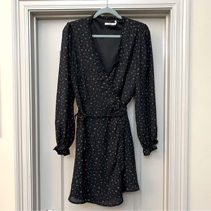 Black and Red Floral Lined Longsleeve Wrap Dress